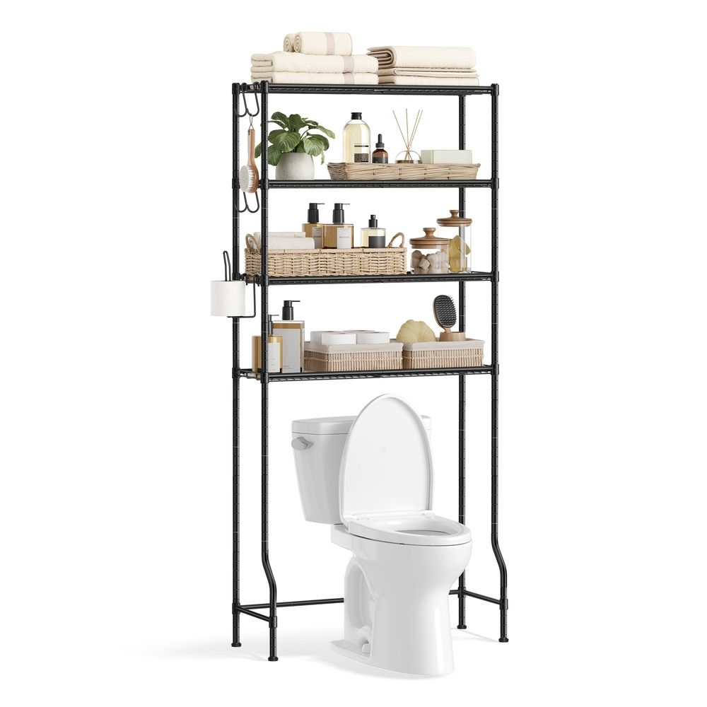 SONGMICS 4-stöckiges Toilettenregal mit Haken