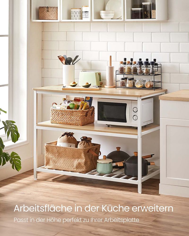 VASAGLE Küchenregal 3-stufig mit großer Arbeitsplatte und Stahlrahmen