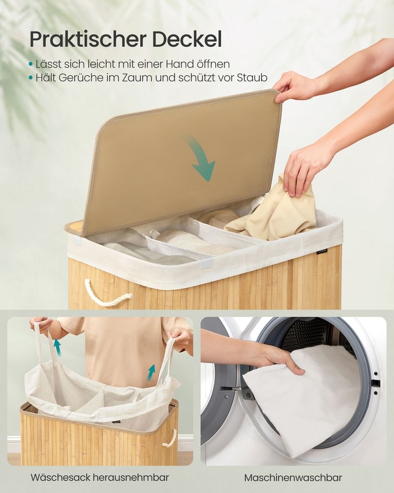 SONGMICS Wschekorb mit 3 Fchern Naturfarbe | SONGMICS HOME