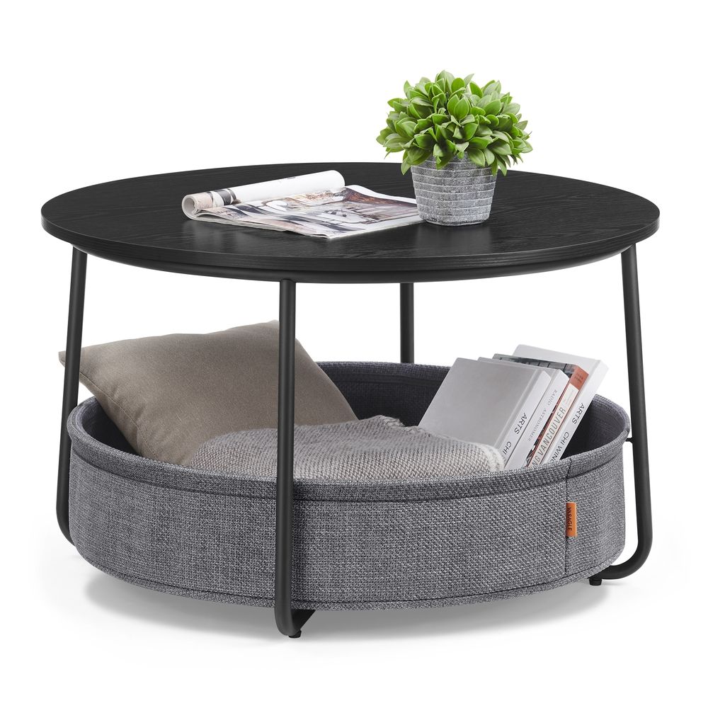 VASAGLE Couchtisch rund mit Korb aus Stoff