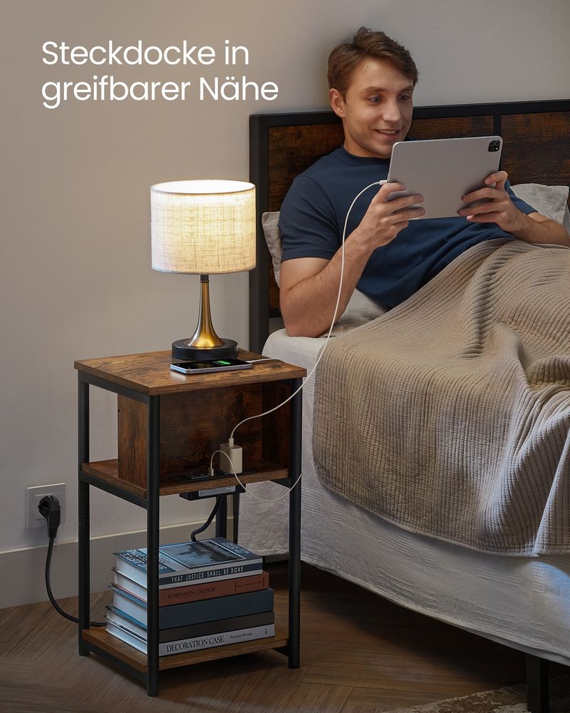 VASAGLE Nachttisch mit Steckdose