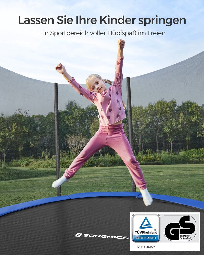 SONGMICS STR123C01 Trampoline, diameter 366 cm, met veiligheidsnet binnenin, ladder, stangen bekleed met schuim, TÜV Rheinland GS-certificaat, voor kinderen en volwassenen, zwart en donkergroen