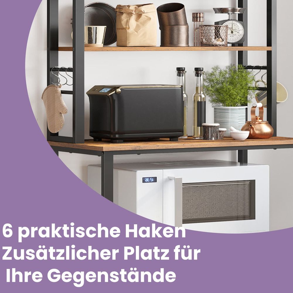 VASAGLE Küchenregal Mit 6 Haken 60 X 89 Cm, Schwarz/Braun
