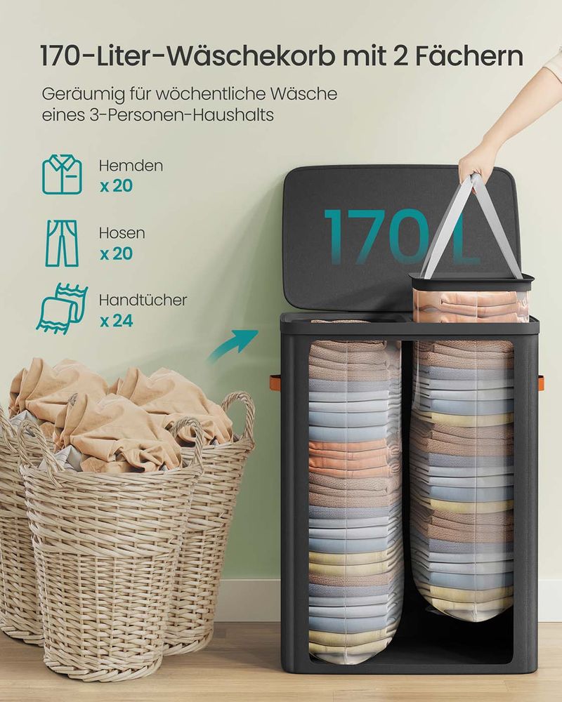 Praktischer Wäschekorb mit Fächern und Deckel