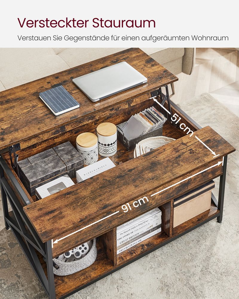 VASAGLE Höhenverstellbarer Kaffeetisch 60 x 100 x (48-62) cm