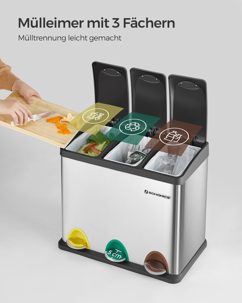 SONGMICS Mülleimer mit 3 Fächern