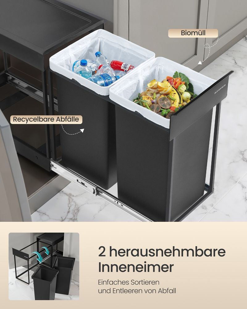 Mülleimer mit zwei Fächern und ausziehbarem Mülltrennsystem