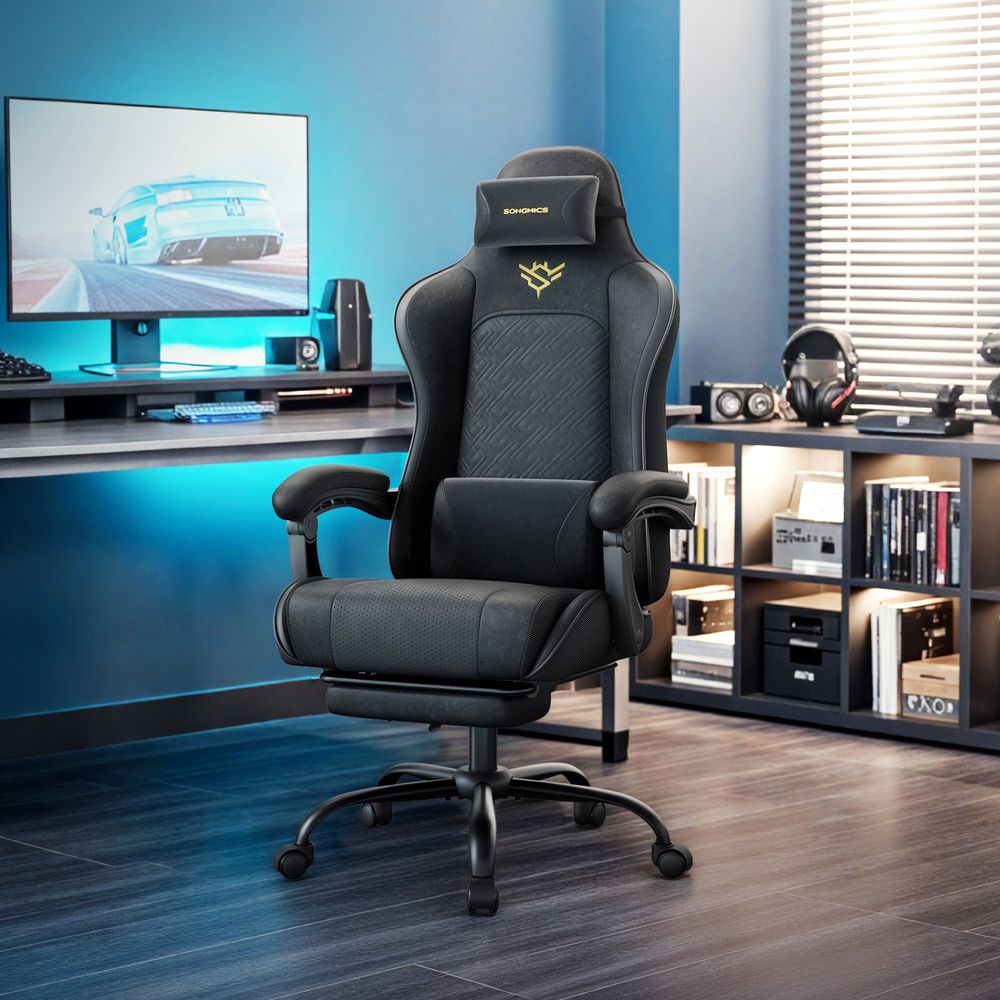 Flamaker Gaming Stuhl Stoff mit Fußstütze, Massage Computer Bürostuhl