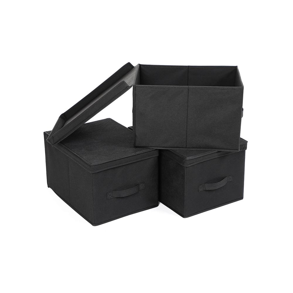 Stoffbox mit Deckel 3 Stück Schwarz