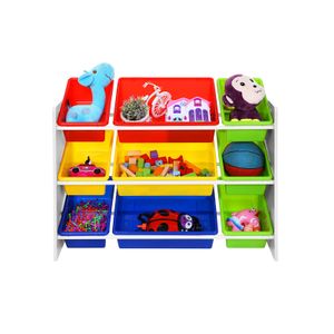 Farbenfrohes Kinderregal mit Kisten