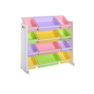 Spielzeugregal mit farbigen Boxen
