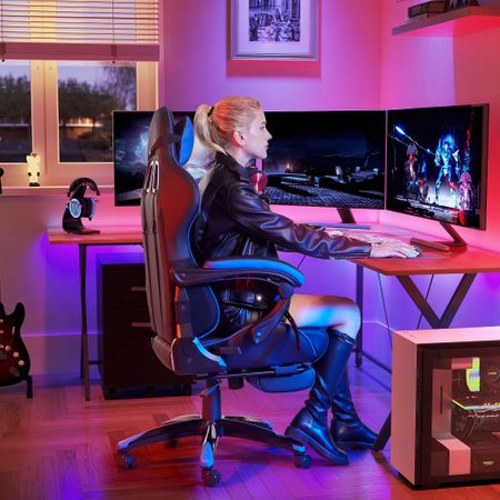 3. Bild von Gamingstuhl bis 150 kg belastbar schwarz-blau