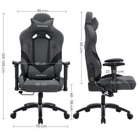 3. Bild von SONGMICS Gamingstuhl mit Lendenkissen Grau