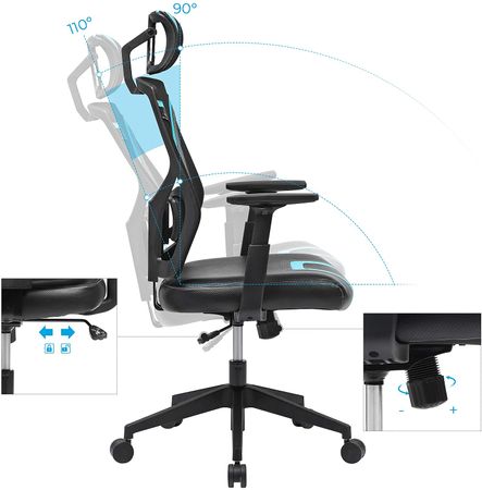 3. Bild von SONGMICS Ergonomischer Drehstuhl Schwarz-Blau