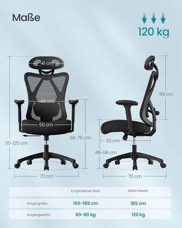 4. Bild von SONGMICS Bürostuhl bis 150 kg belastbar schwarz