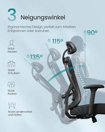 6. Bild von SONGMICS Bürostuhl bis 150 kg belastbar schwarz