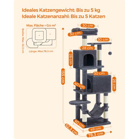 8. Bild von Feandrea Kratzbaum aus Plüsch mit 5 Kratzsäulen