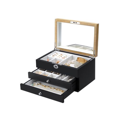 Uotyle Schmuck-Organizer-Box,Lint Jewelry Box Organizer Vitrine mit Spiegel und Aufbewahrungsfach