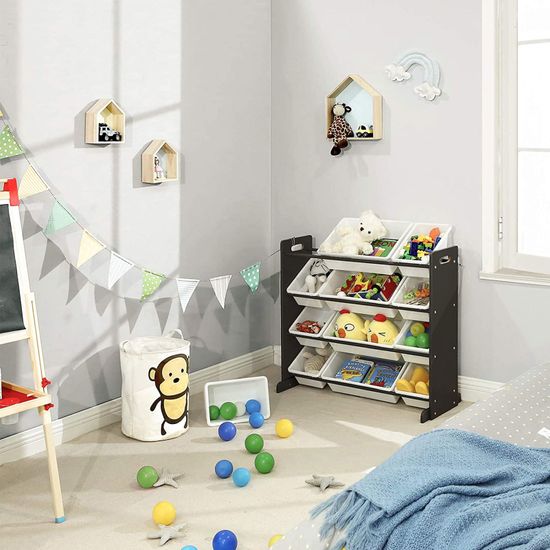 Kinderzimmerregal mit 12 Aufbewahrungsboxen