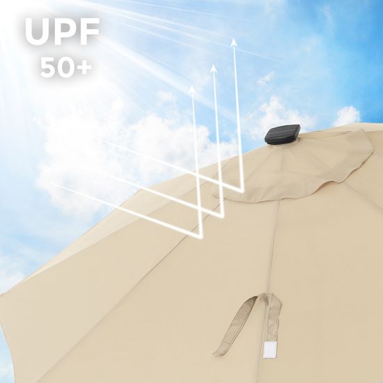 SONGMICS Sonnenschirm mit LED-Solar-Beleuchtung, Gartenschirm Ø 300 cm