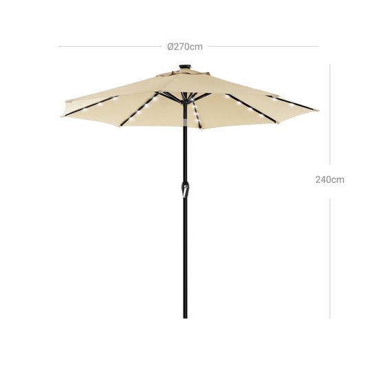 SONGMICS Sonnenschirm mit LED-Solar-Beleuchtung, Gartenschirm Ø 270 cm