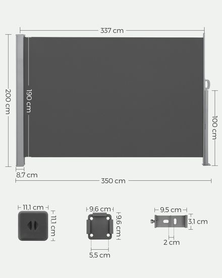 Songmics Seitenmarkise Ausziehbar 200 X 350 Cm H X L Sichtschutz Sonnenschutz Seitenrollo