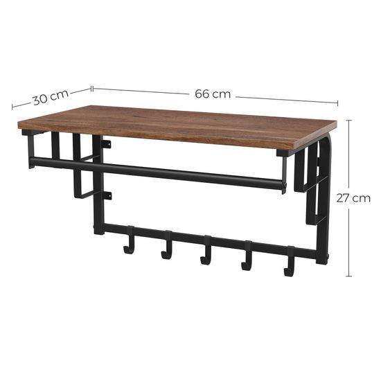 VASAGLE Wandgarderobe mit Ablage, Wandregal mit 5 abnehmbaren Haken