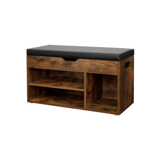 VASAGLE Schuhbank, Sitzbank, gepolstert, 3 offene Fächer, Stauraum