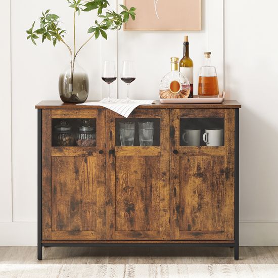 VASAGLE Sideboard, Küchenschrank, Aufbewahrungsschrank, mit Glastüren