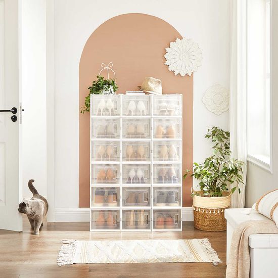 SONGMICS Schuhboxen, 18er Set, Aufbewahrungsboxen für Schuhe, Schuh