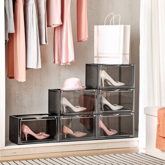 SONGMICS Schuhboxen, 6er Set, stapelbare Schuh-Organizer