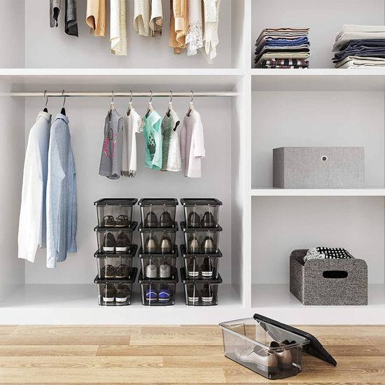 SONGMICS Schuhboxen mit Deckel, 12er Set, stapelbare Schuhkartons