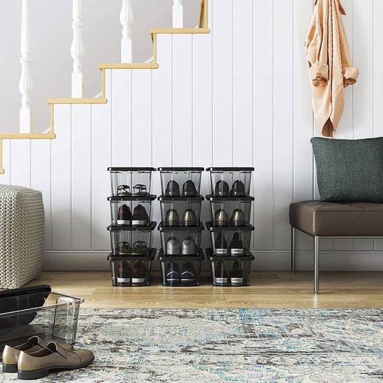 SONGMICS Schuhboxen mit Deckel, 12er Set, stapelbare Schuhkartons