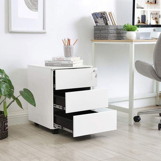 SONGMICS Rollcontainer, mobiler Aktenschrank, abschließbar, mit 3