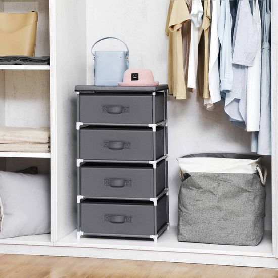 SONGMICS Schubladenschrank, Aufbewahrungsregal mit 4 Stoffschubladen