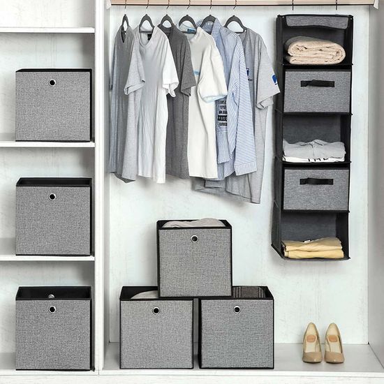 SONGMICS 6er Set Aufbewahrungsbox, Seiten Weiß, Grau und Schwarz