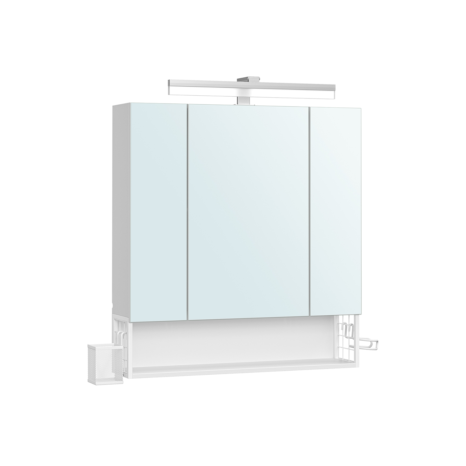 Badschrank mit Steckdosen und 3 Türen wolkenweiß