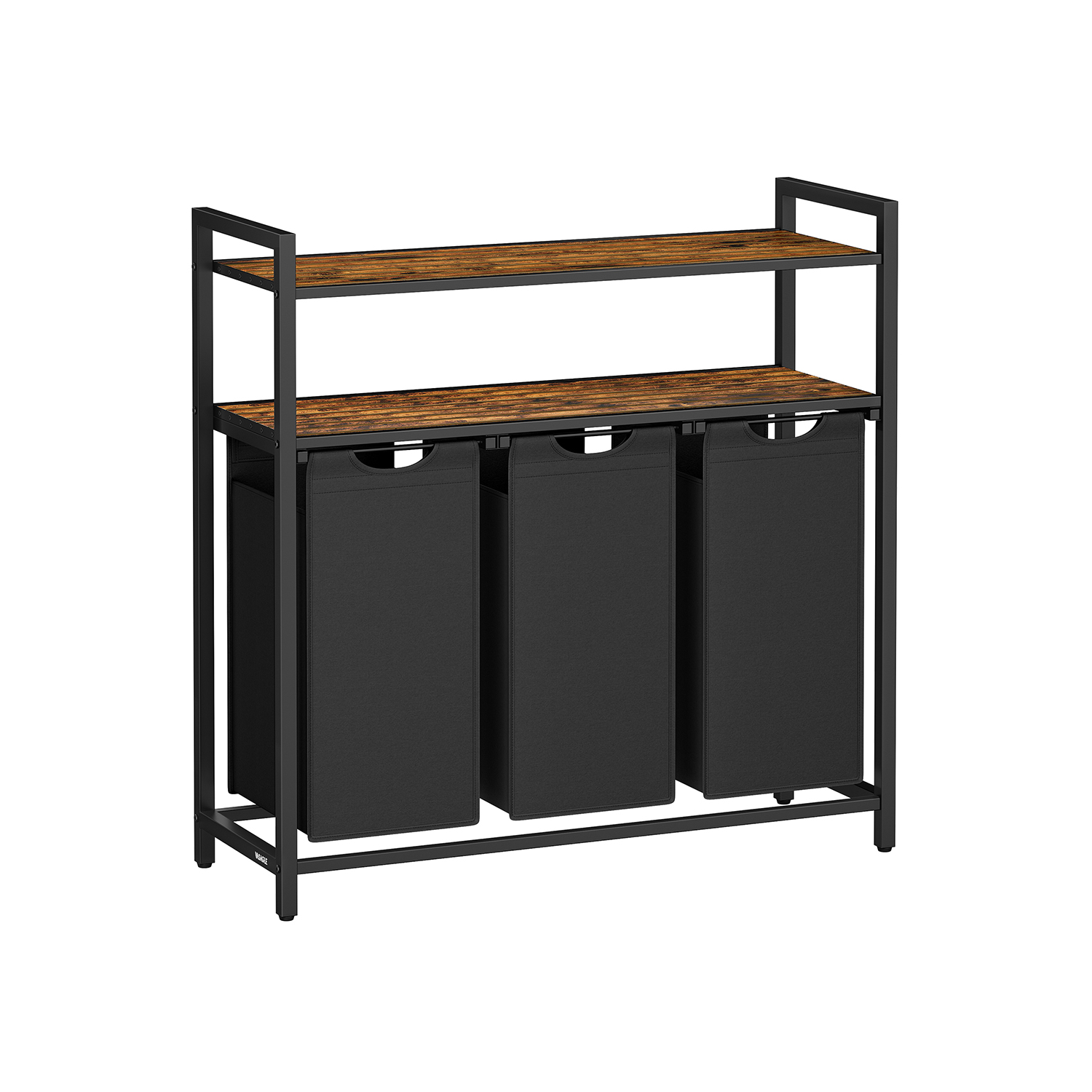 Wäschekorb 3 Fächer mit 2 Ablagen vintagebraun-schwarz