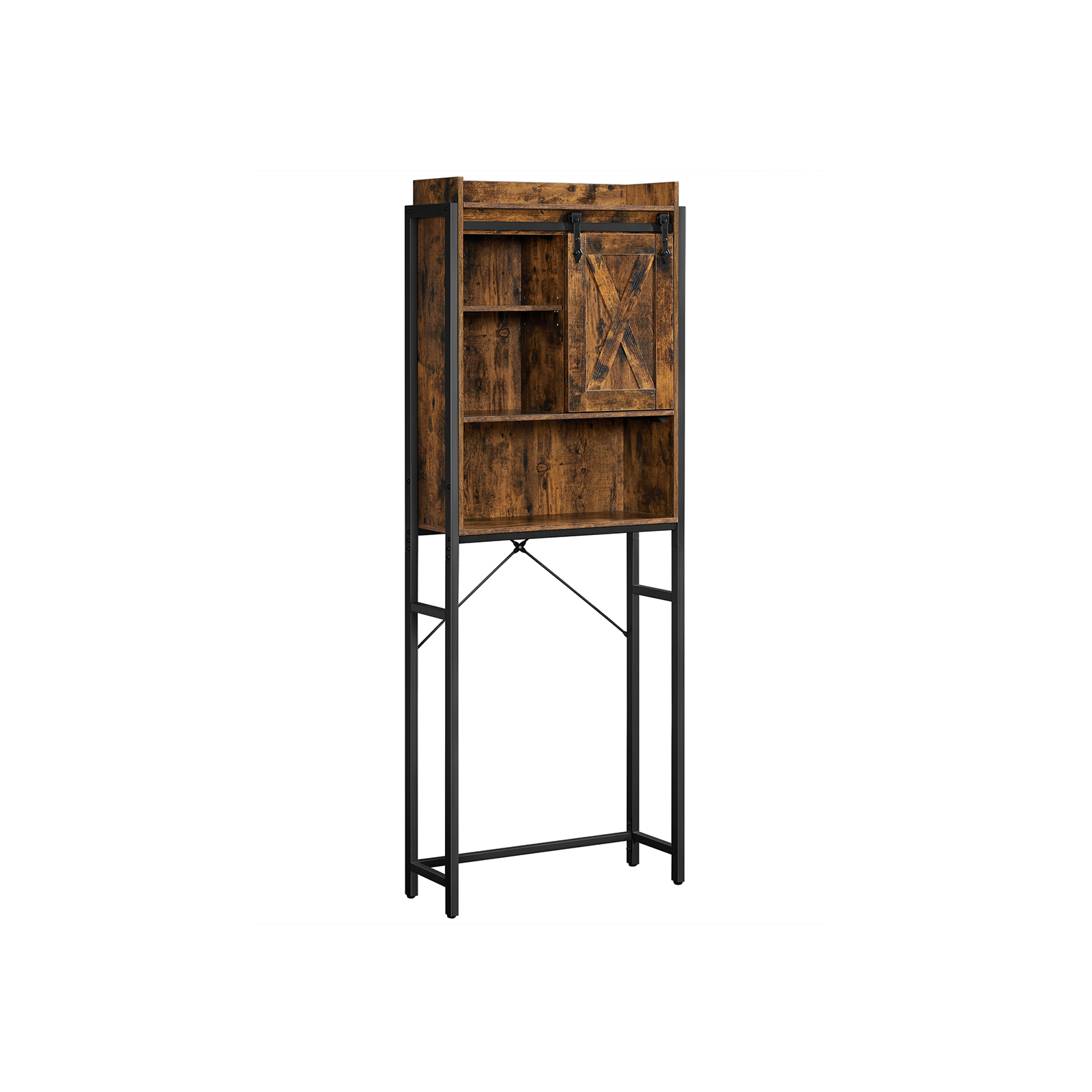 Songmics - vasagel Toilettenregal Badregal mit Schrank Stahlgestell Waschmaschinenregal Industrie-Design 64 x 24 x 171 cm vintagebraun-schwarz