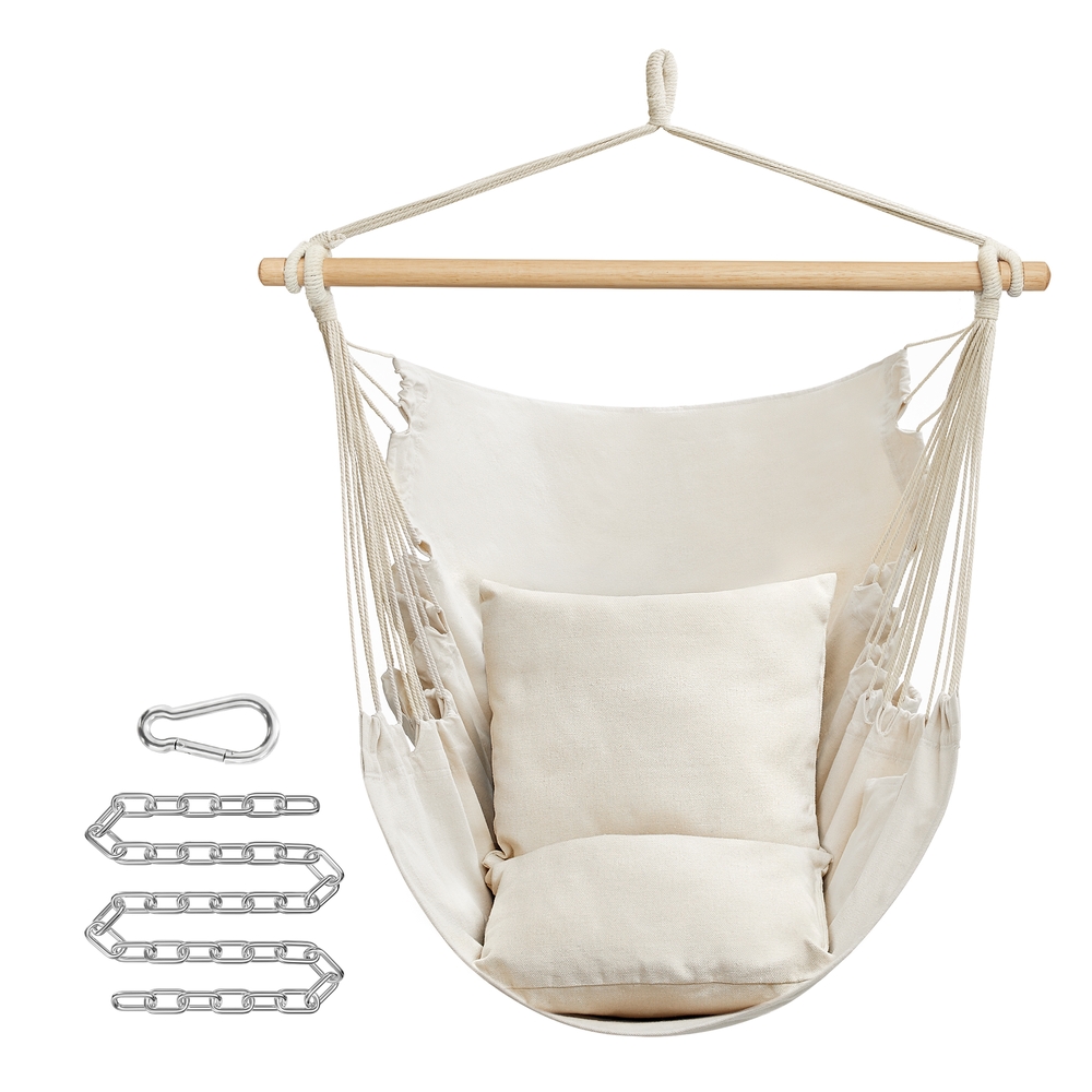 Hängesessel mit 2 Kissen und Metallkette beige