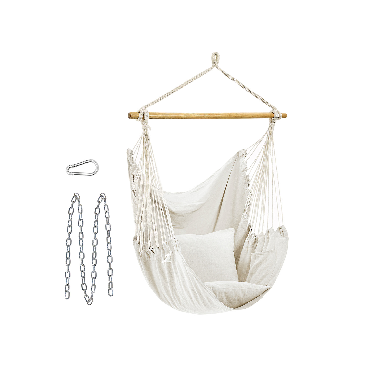 Hängesessel mit 2 Kissen und Metallkette beige