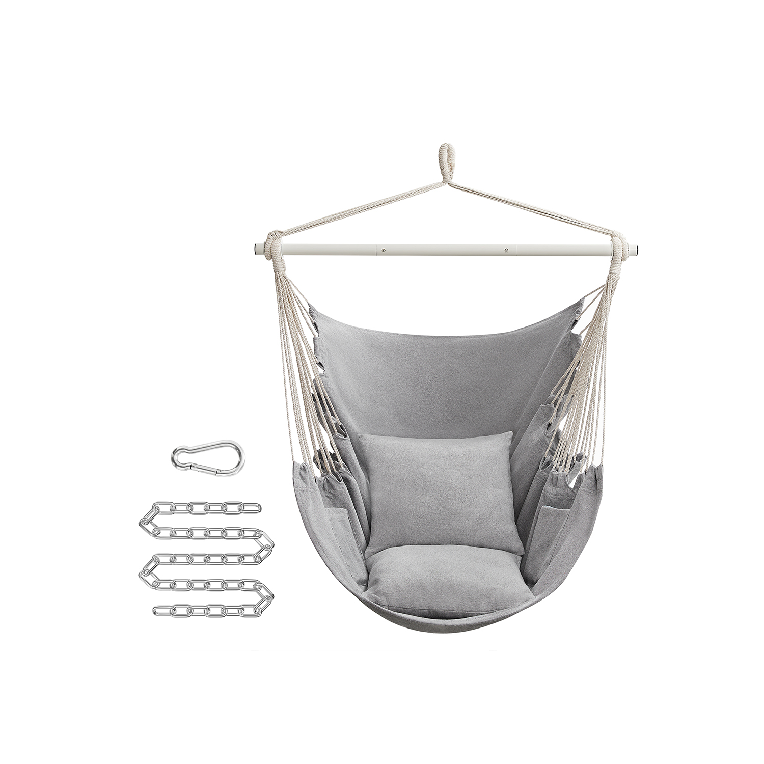 Hängesessel mit 2 Kissen und Metallkette taubengrau