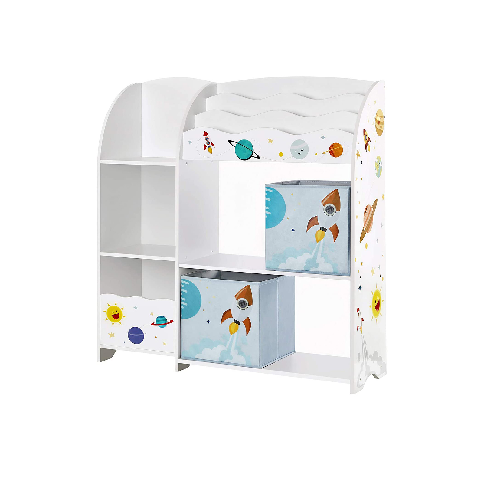 Kinderregal mit Buchablage und 2 Aufbewahrungsboxen - Weiß - Calicosy