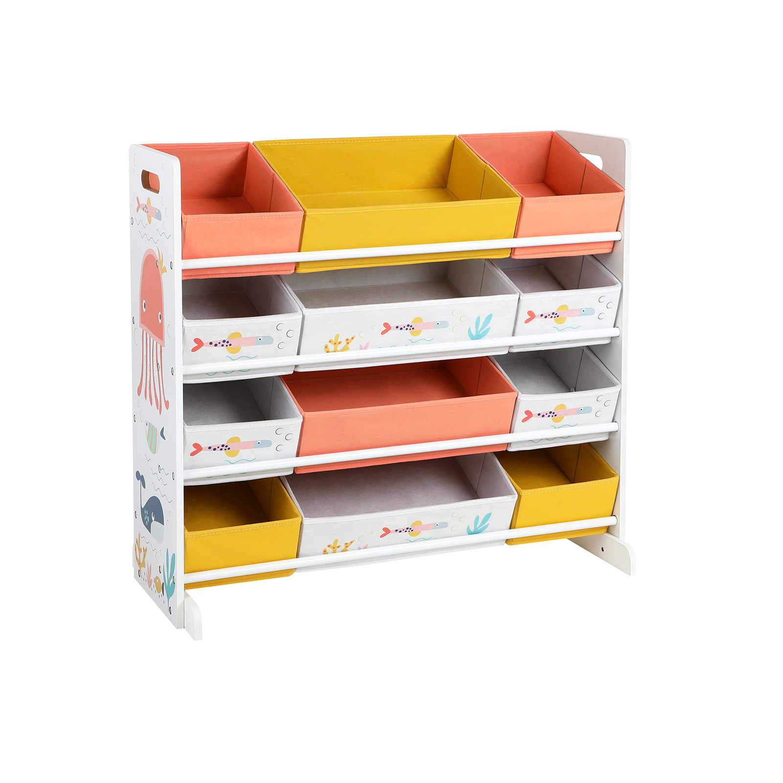 Spielzeugregal Kinderzimmerregal mit 12 Stoffboxen für Bücher und Spielzeug Spielzeug-Organizer Kinderzimmer für Kinder multifunktional weiß