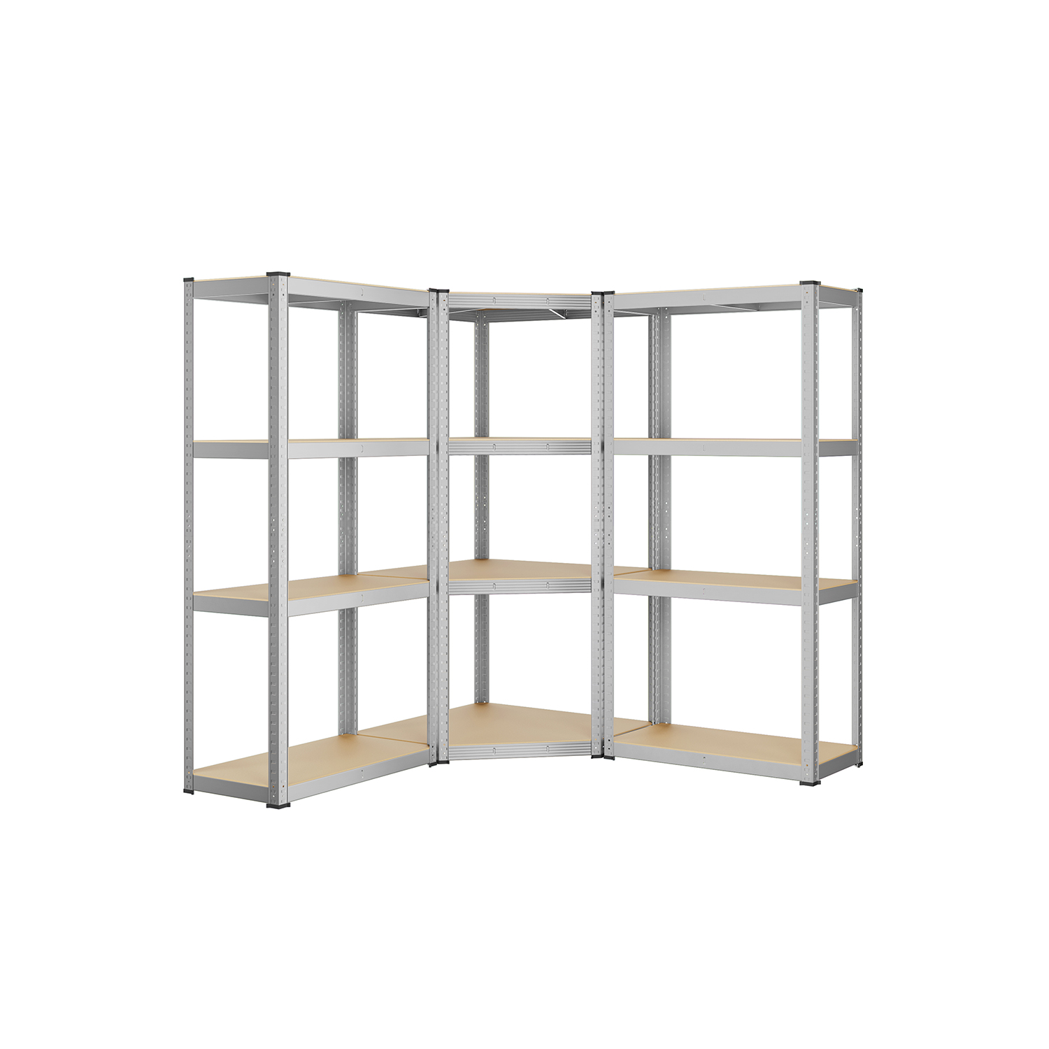 Eckregal-Set 4 Ebenen aus Metall silbern-naturbeige