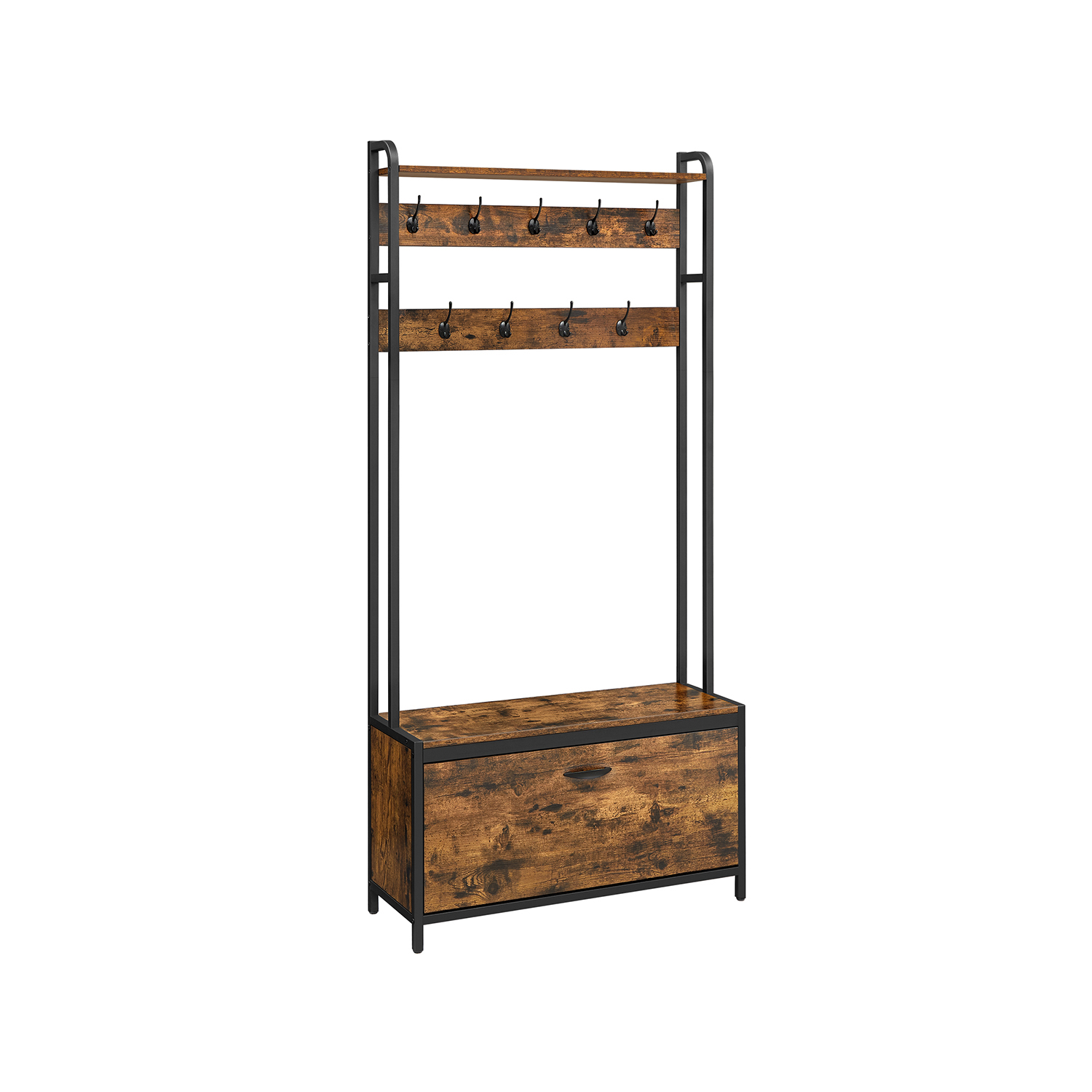 VASAGLE Garderobenbank mit Haken HSR405B01 weiß, eiche Metall 85,0 cm
