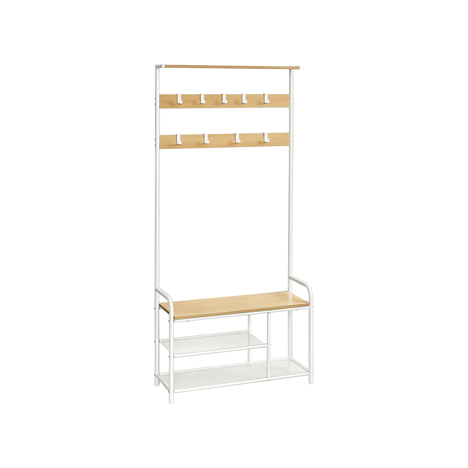 Garderobenständer mit 9 Haken 30 x 85 x 180,5 cm eichenfarben-weiß