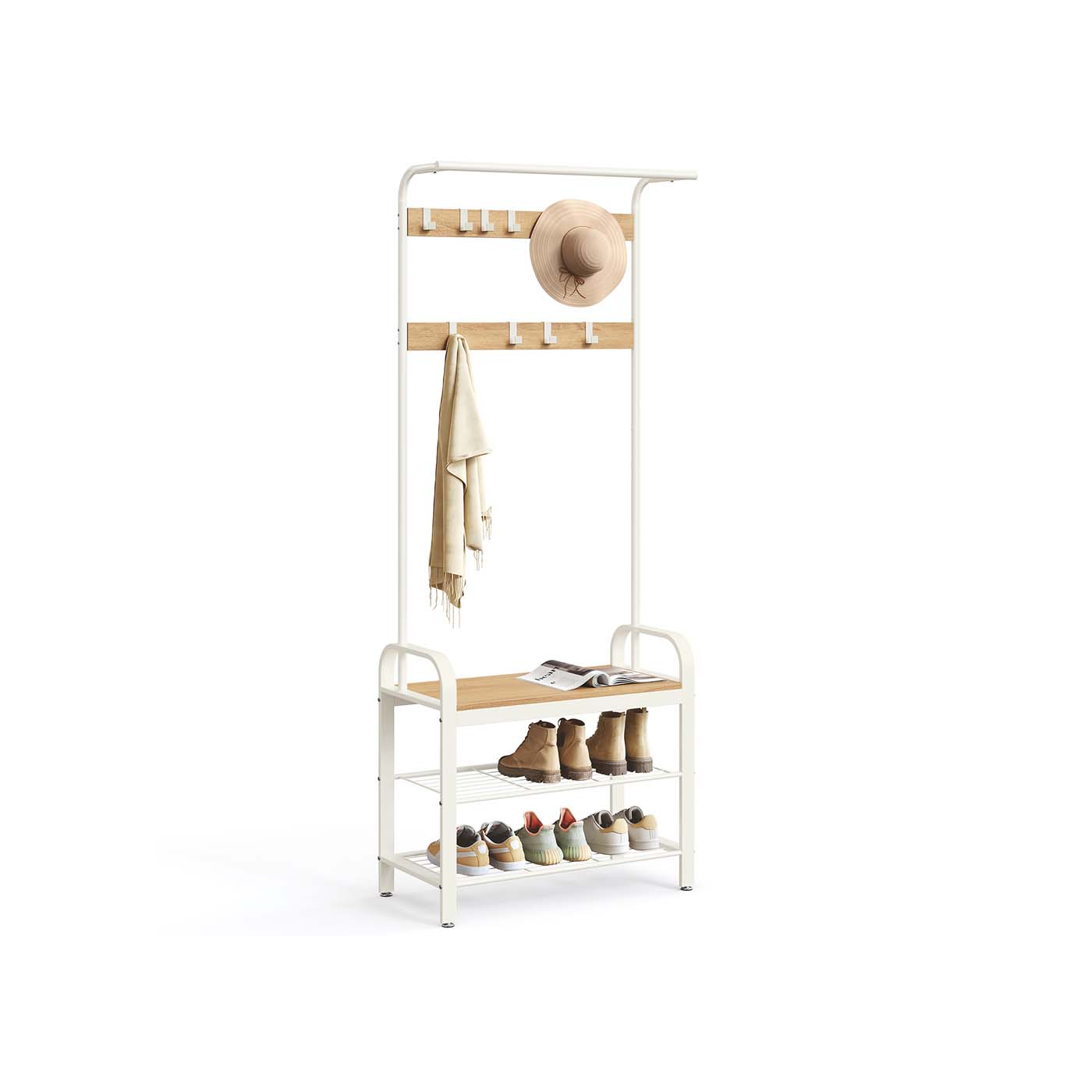 Garderobe &amp; Schuhregal Weiß-Naturfarbe