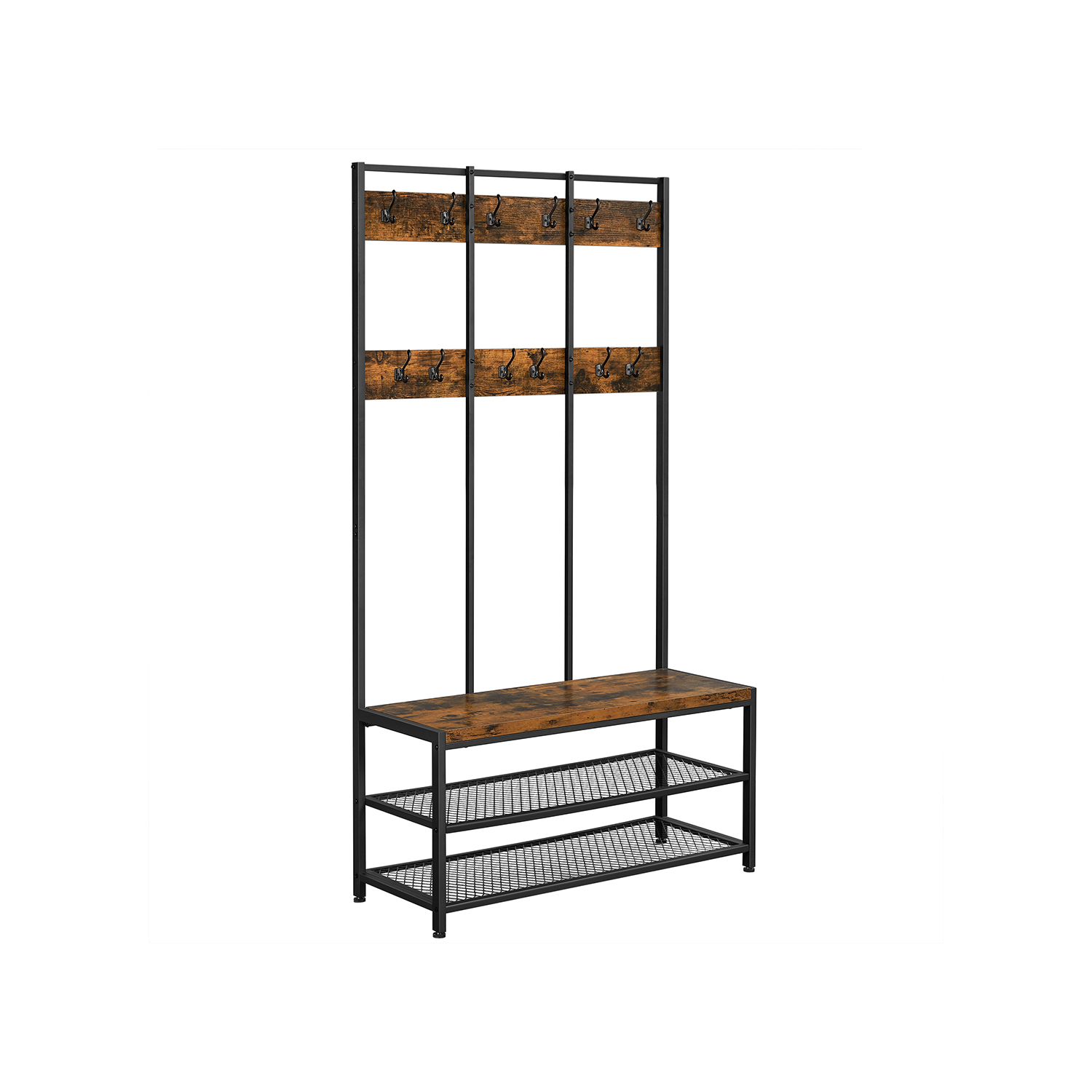 VASAGLE Garderobenbank mit Haken und Schuhrost HSR86BXV1 braun, schwarz Metall 100,0 cm