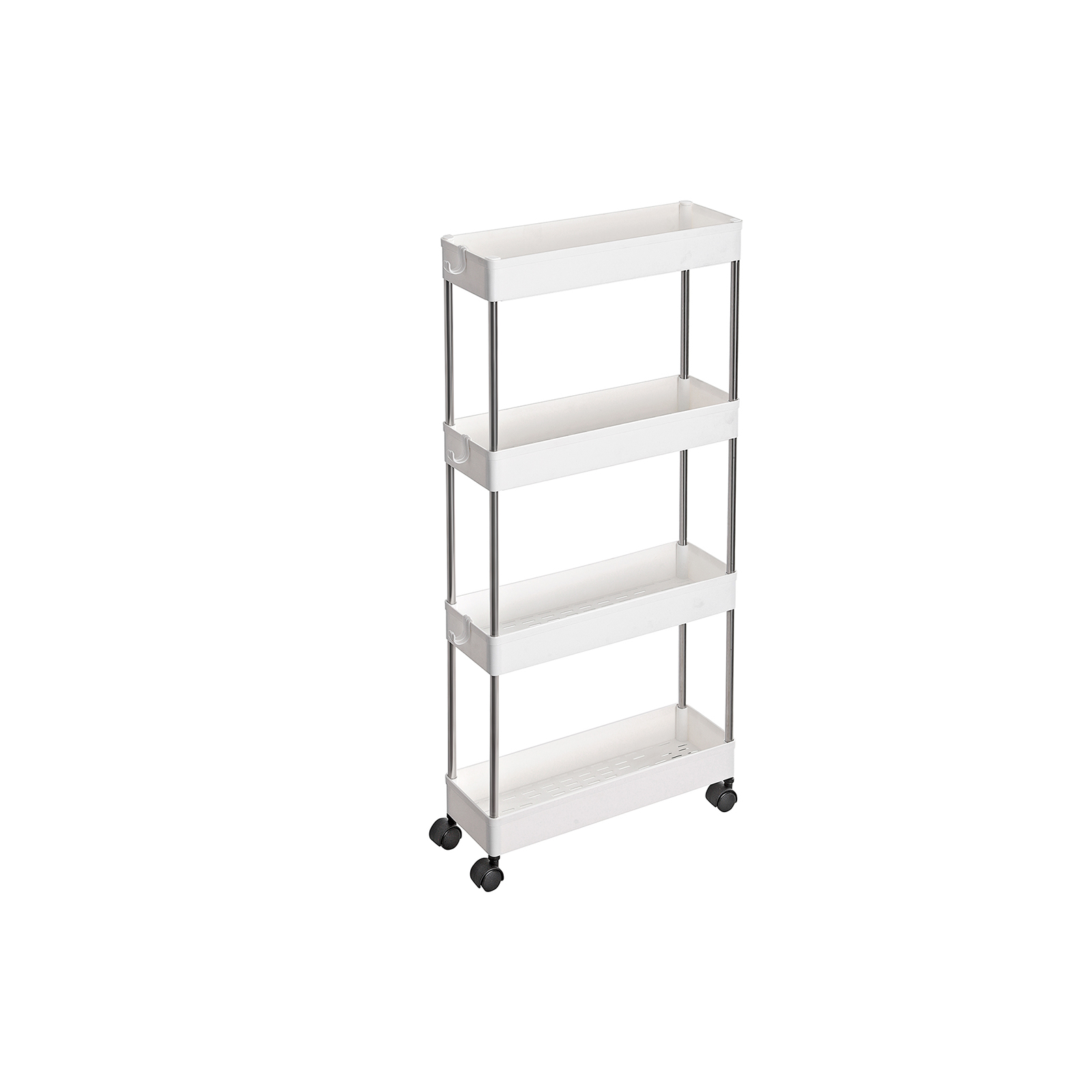4-stufiger Aufbewahrungswagen auf Rädern Kunststoffaufbewahrung Sparregal-Organizer für kleine Räume Badezimmer Küche 42 x 135 x 87 cm Weiß